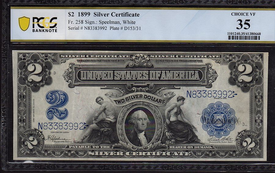 Fr.258, 1899 $2 Silver Certificate Speelman-White, N83383992, Choice Very Fine PCGS-35